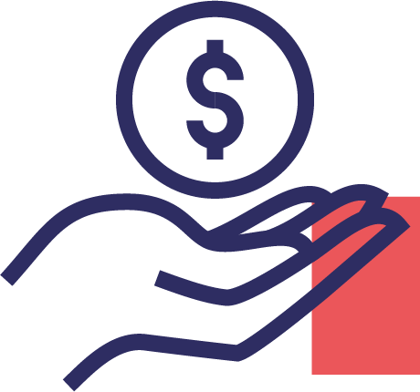 A hand holding coins icon representing science funding