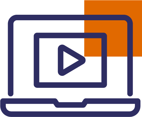 Open laptop with play button on the display icon