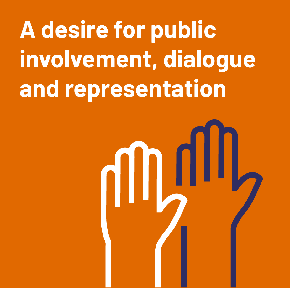 A desire for public involvement, dialogue and representation